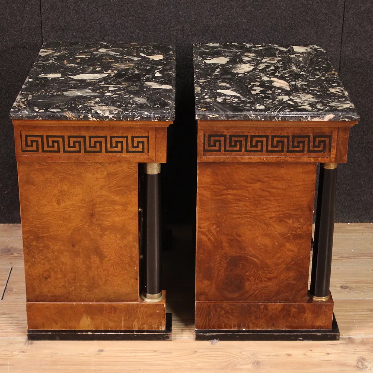 Empire style pair of bedside tables with marble top, 20th century 6