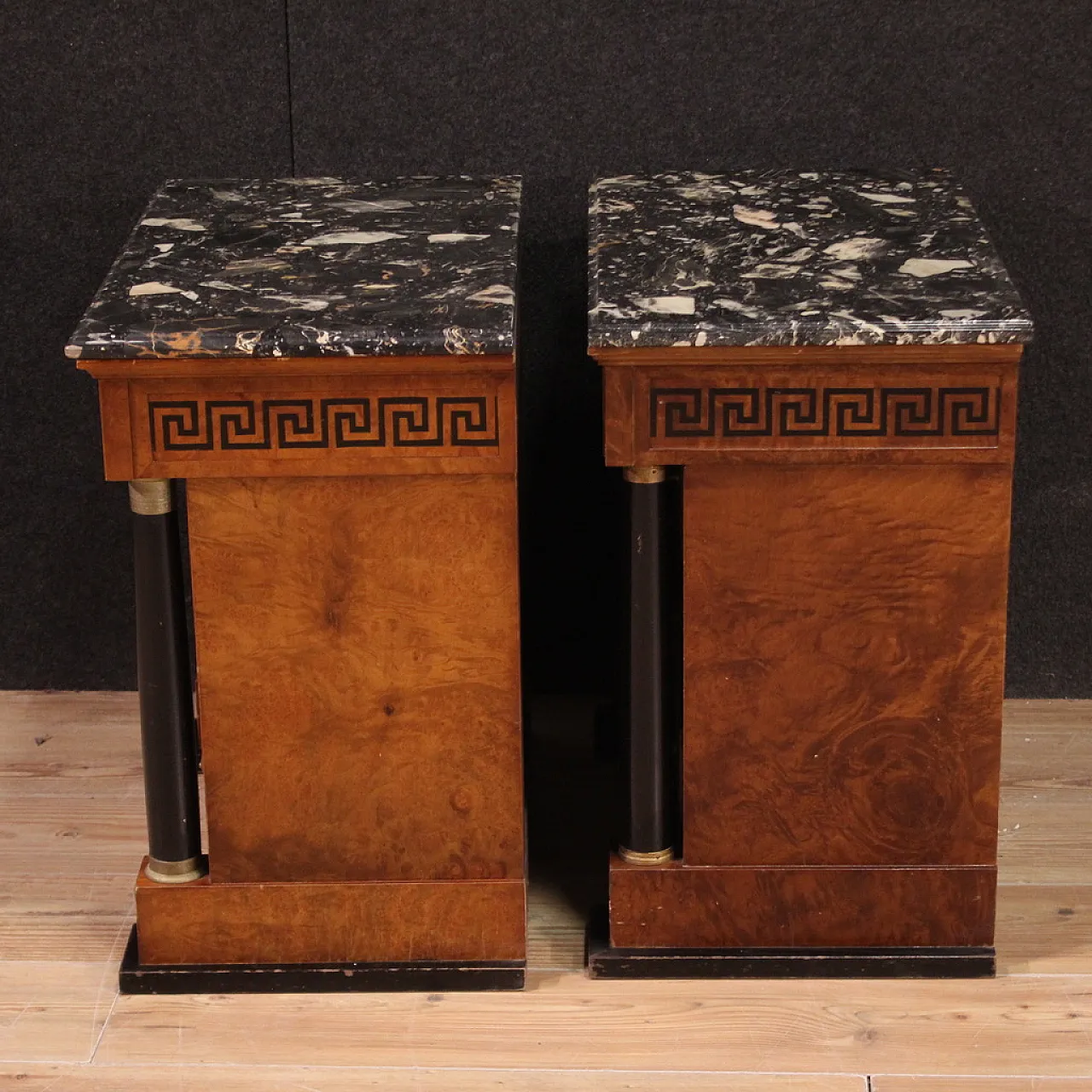 Empire style pair of bedside tables with marble top, 20th century 8