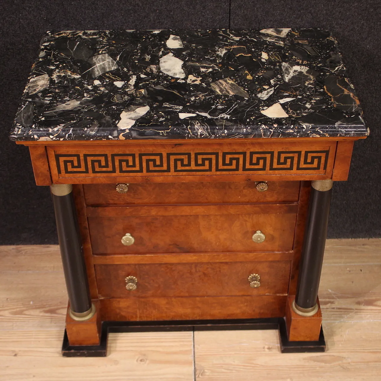 Empire style pair of bedside tables with marble top, 20th century 9