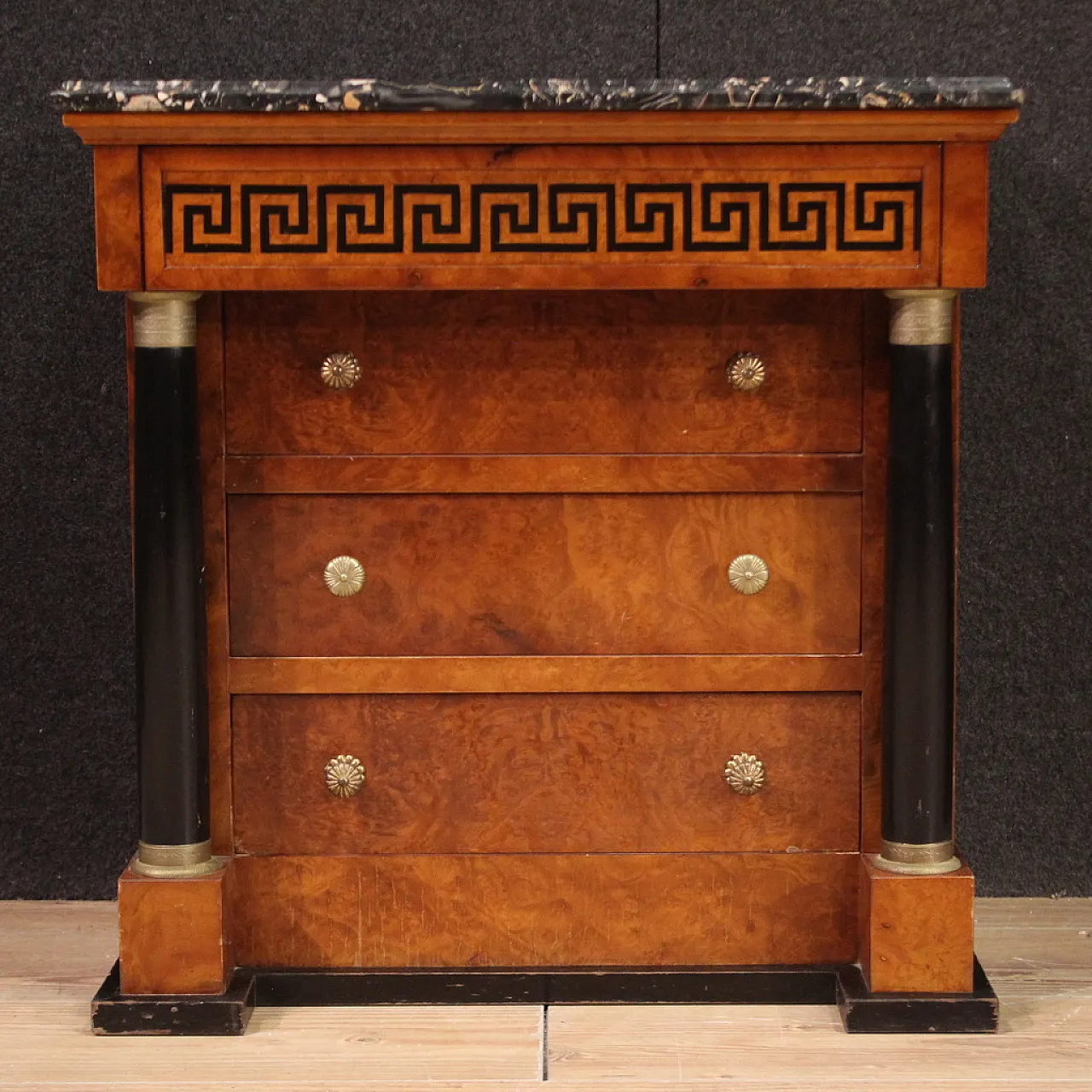 Empire style pair of bedside tables with marble top, 20th century 10