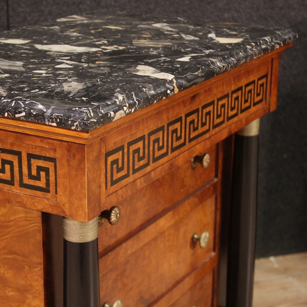 Empire style pair of bedside tables with marble top, 20th century 11