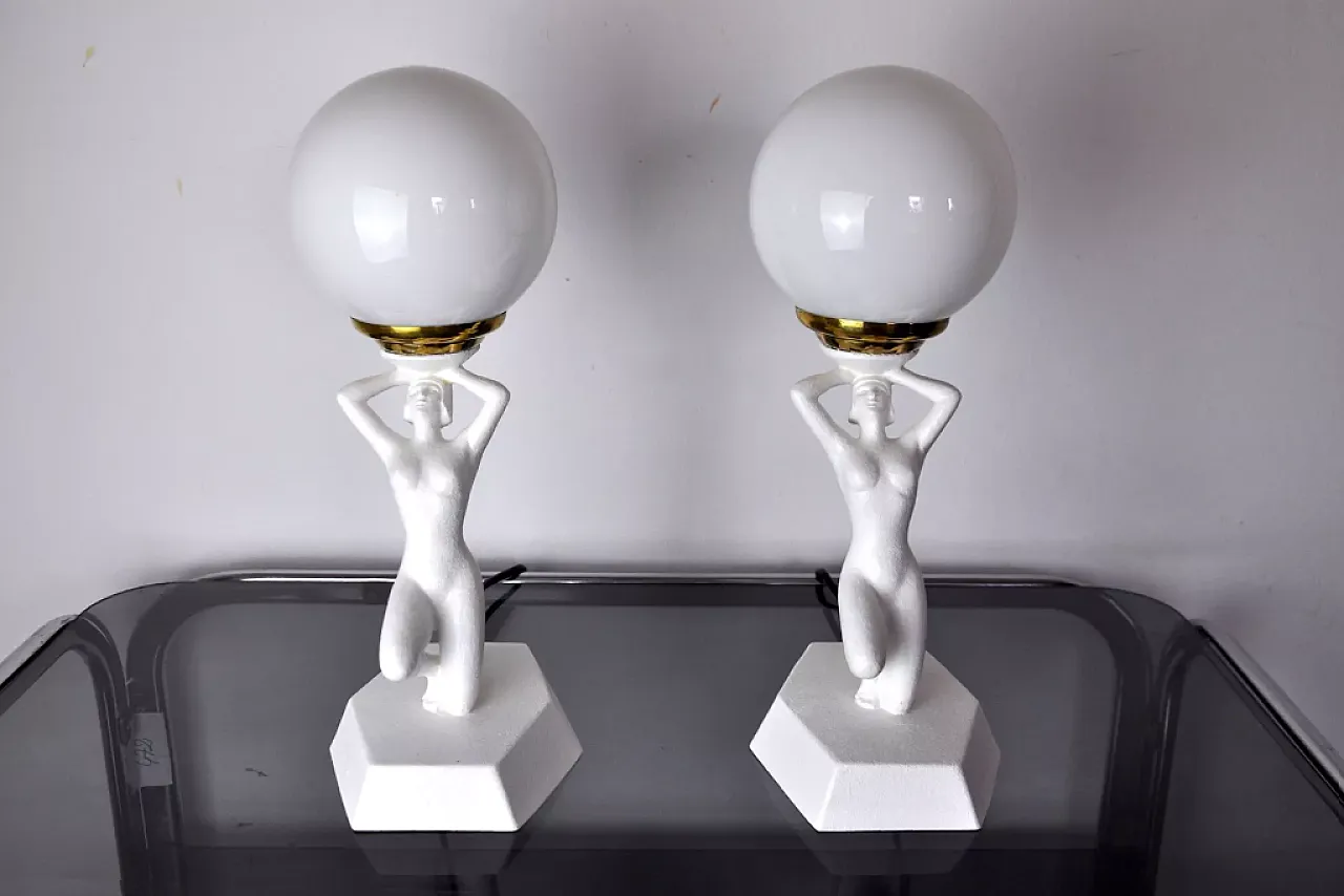 Pair of lamps Woman with ball by Onices Eth, 1980s 2