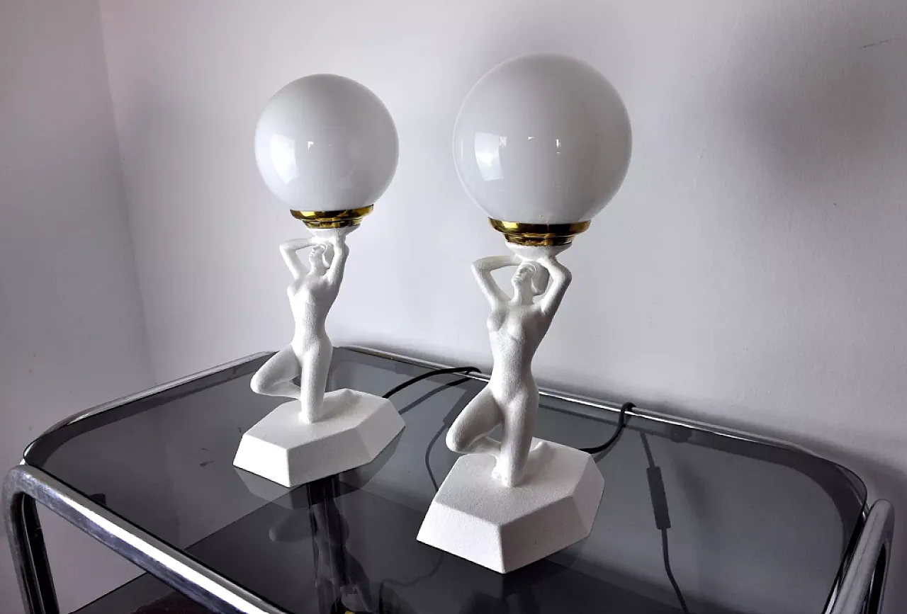 Pair of lamps Woman with ball by Onices Eth, 1980s 3