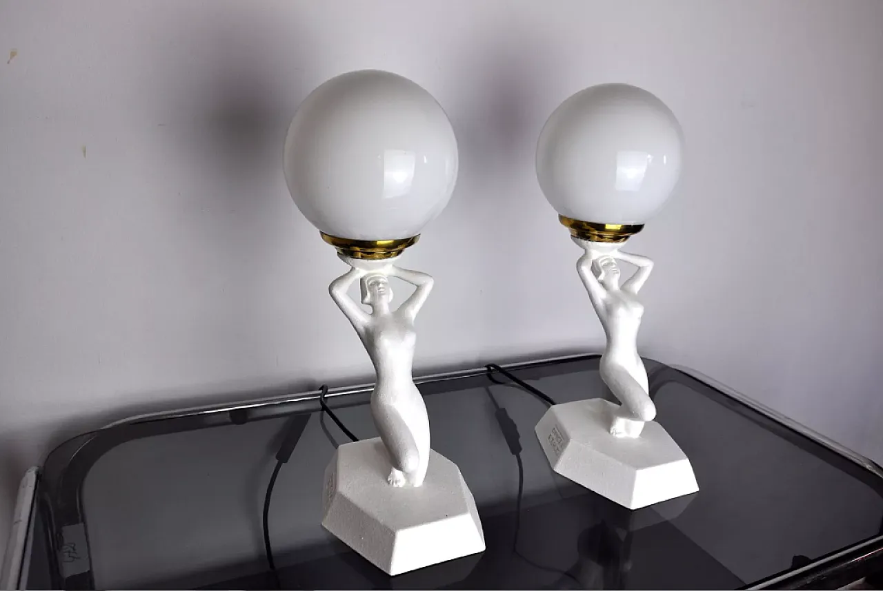 Pair of lamps Woman with ball by Onices Eth, 1980s 4