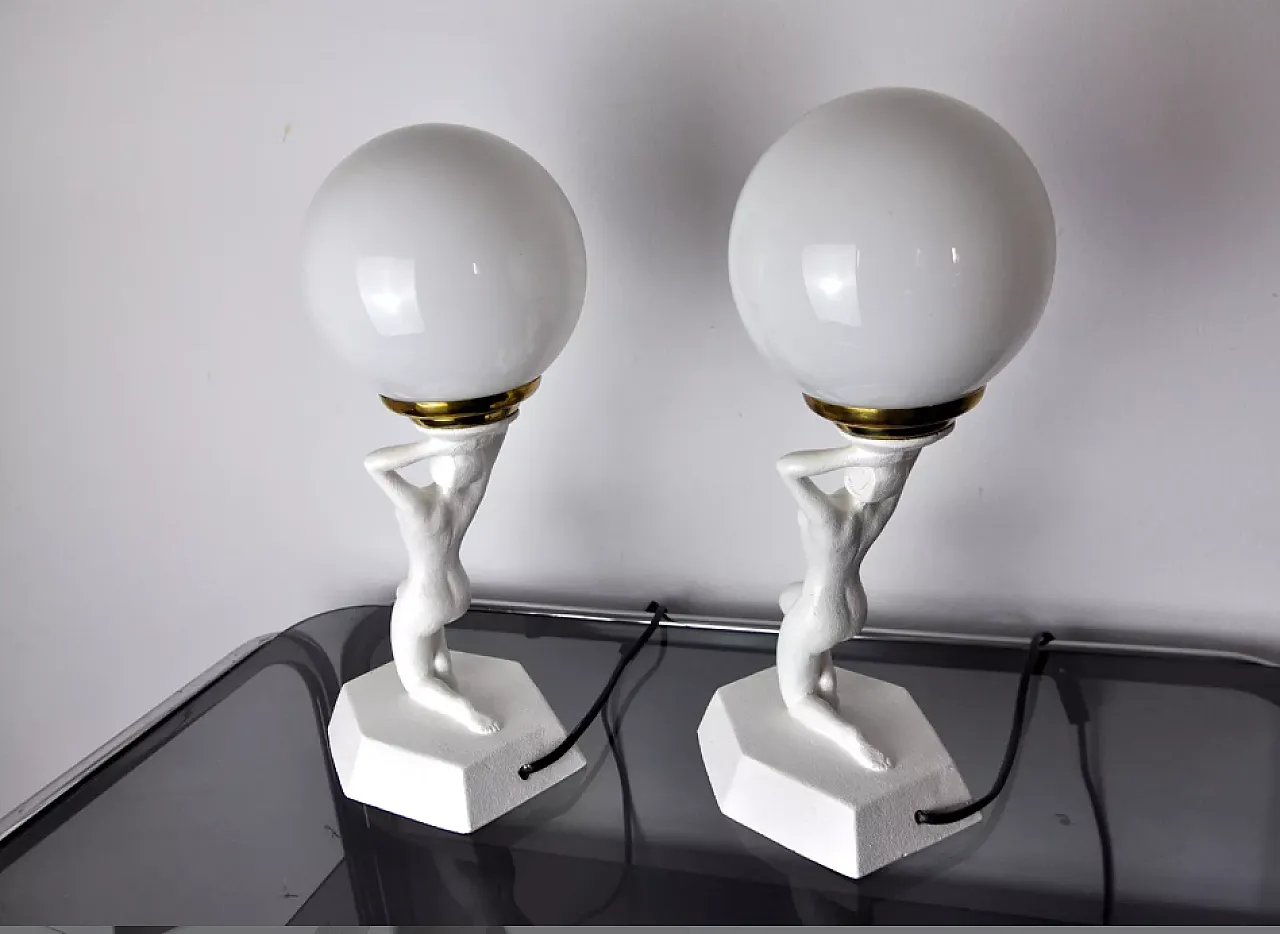 Pair of lamps Woman with ball by Onices Eth, 1980s 6