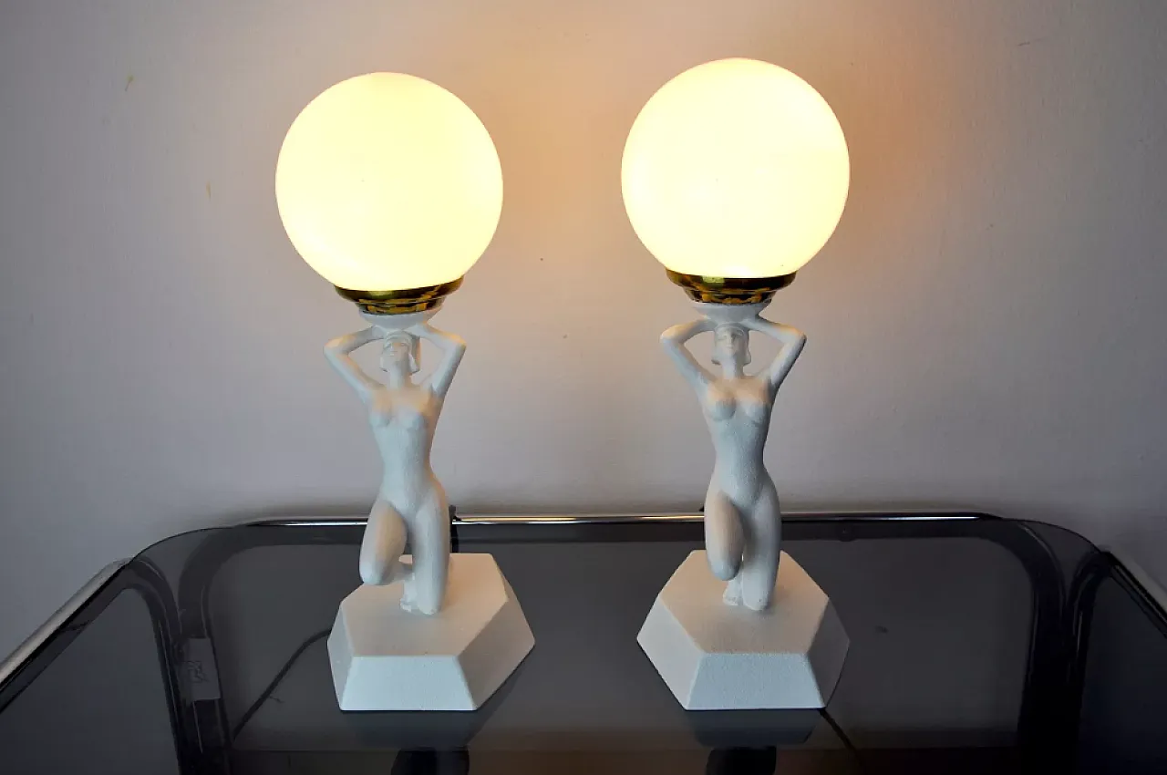 Pair of lamps Woman with ball by Onices Eth, 1980s 7