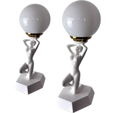 Pair of lamps Woman with ball by Onices Eth, 1980s