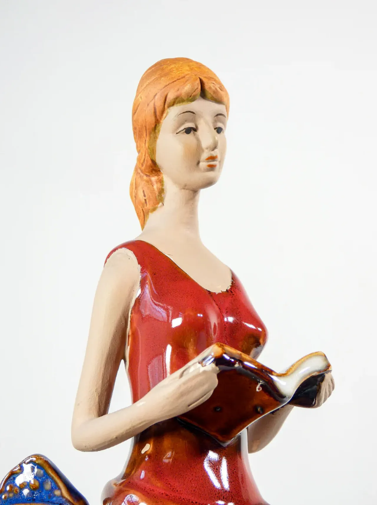 Woman with books in painted and glazed ceramic, mid-20th century 2