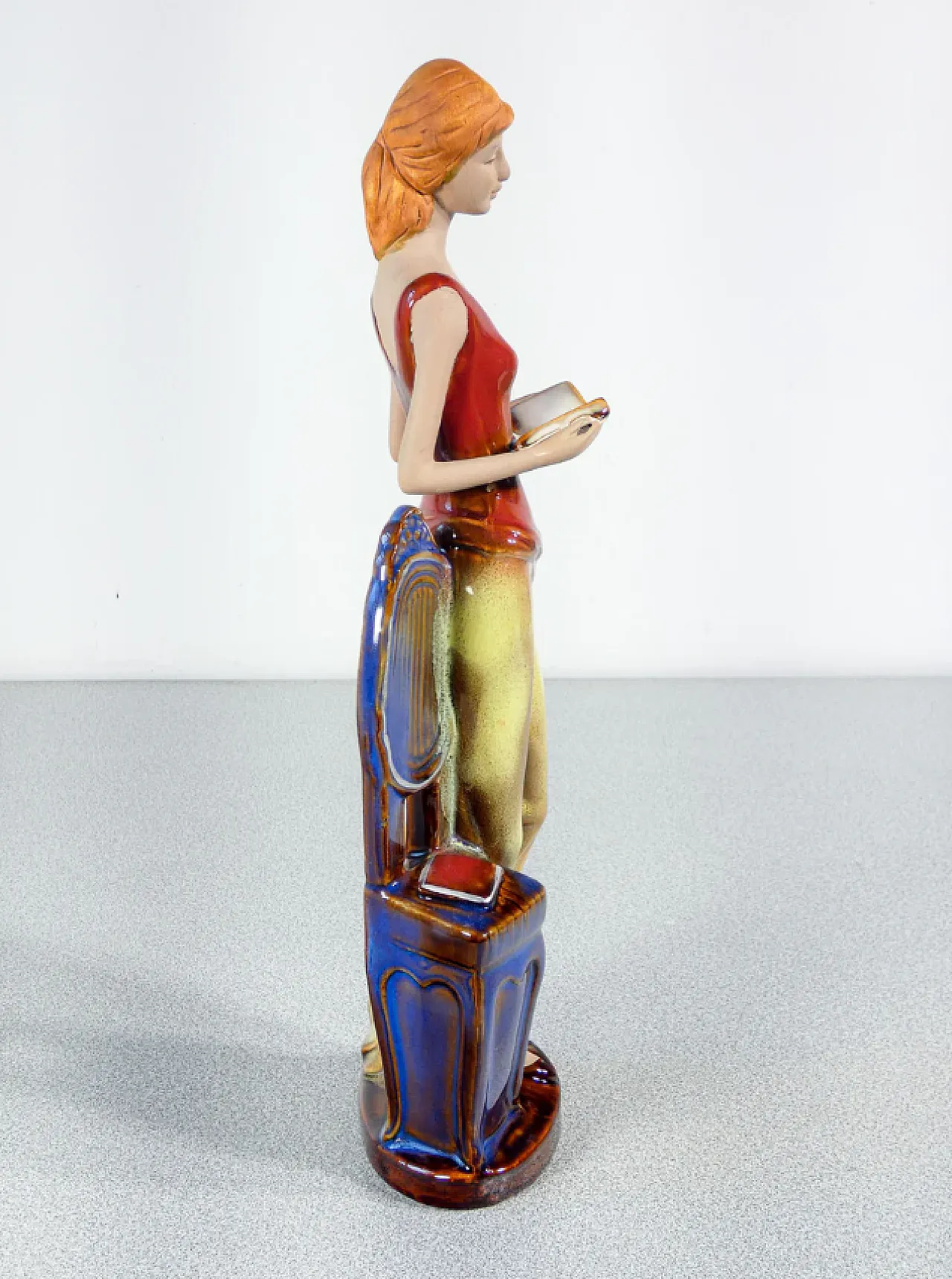 Woman with books in painted and glazed ceramic, mid-20th century 5