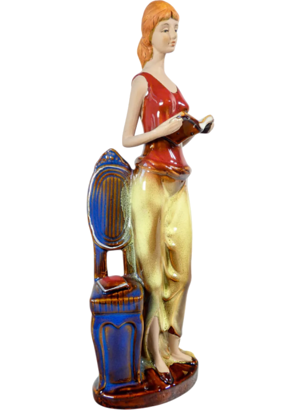 Woman with books in painted and glazed ceramic, mid-20th century 8