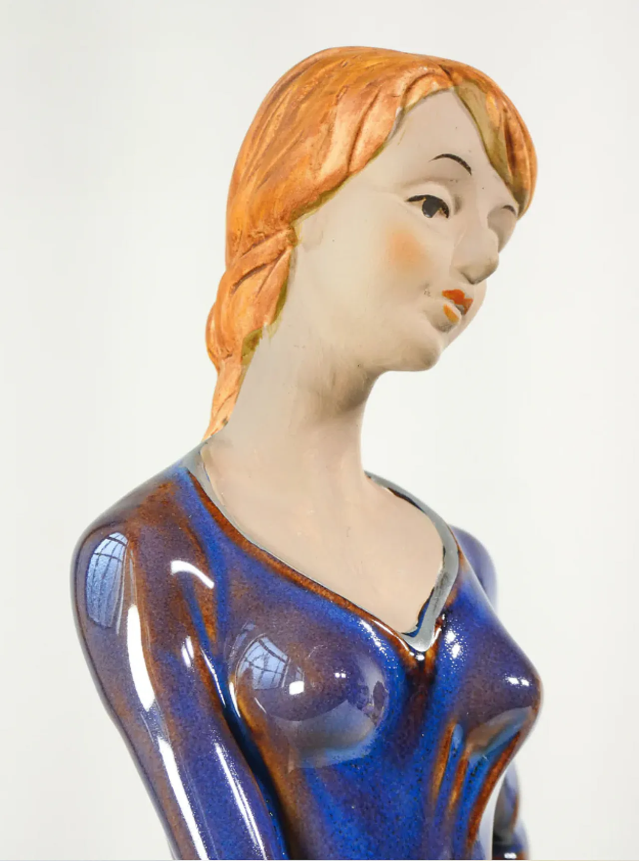 Woman with dog on a leash in glazed ceramic, mid-20th century 3