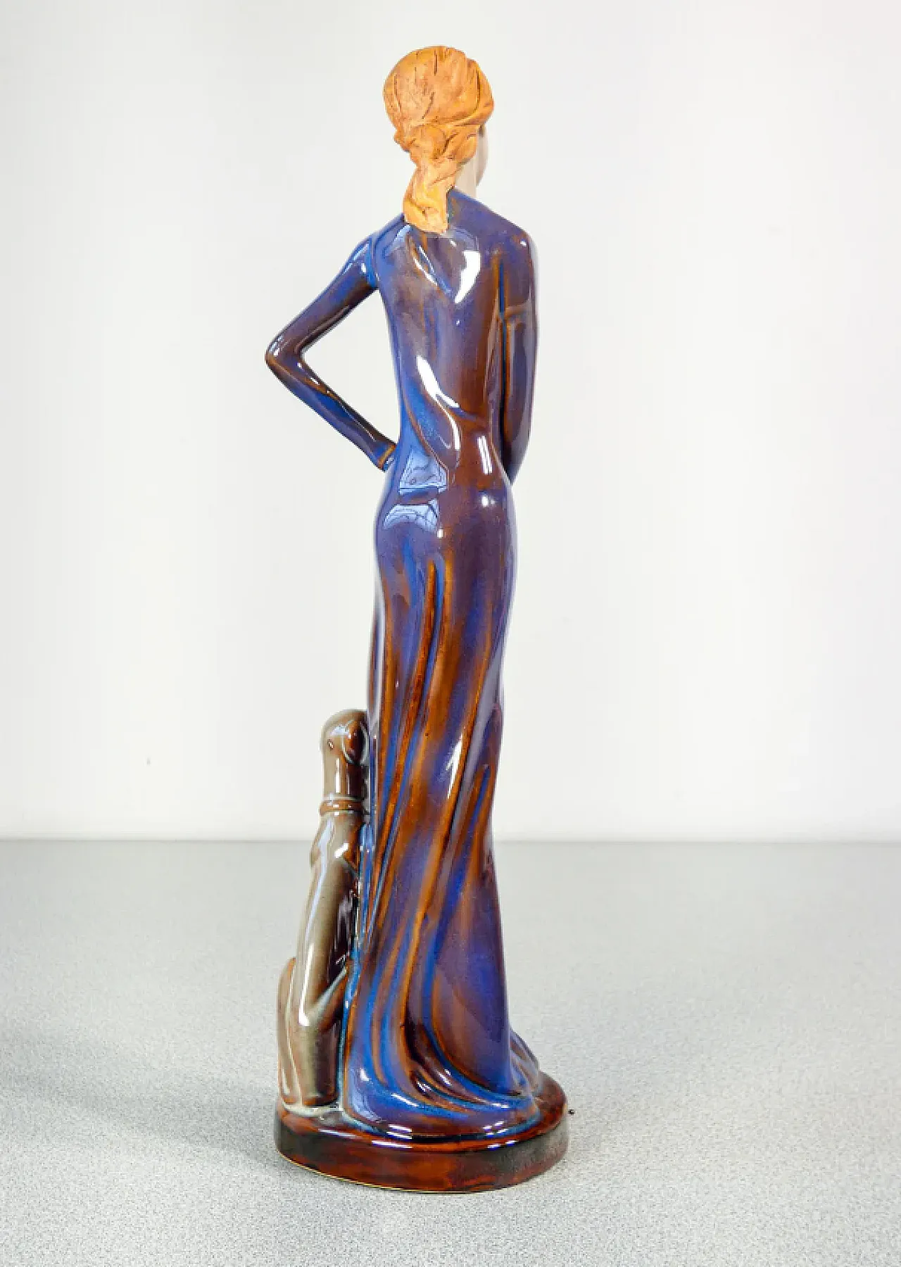 Woman with dog on a leash in glazed ceramic, mid-20th century 6