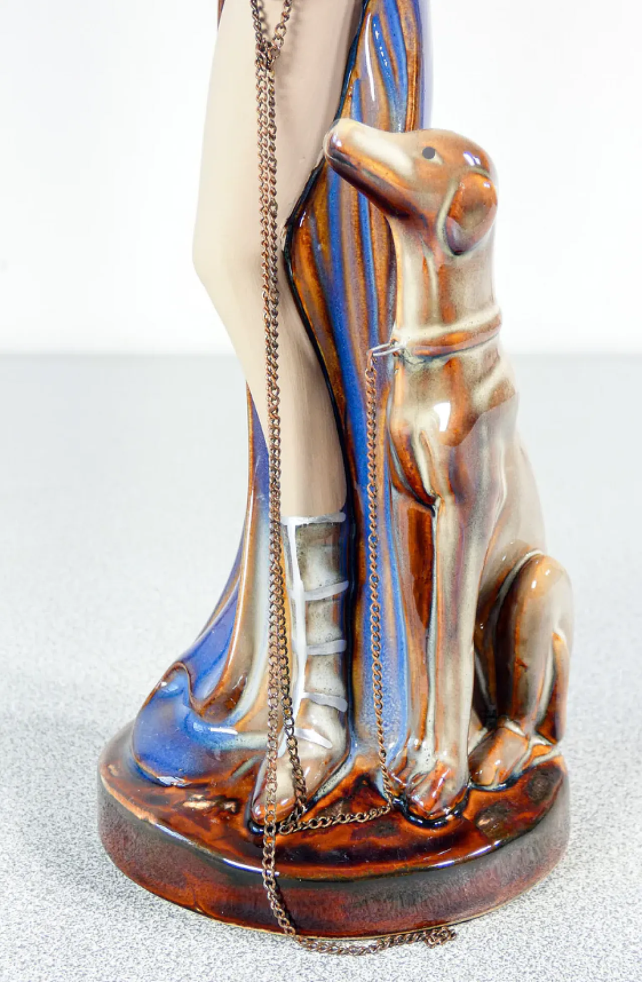 Woman with dog on a leash in glazed ceramic, mid-20th century 7