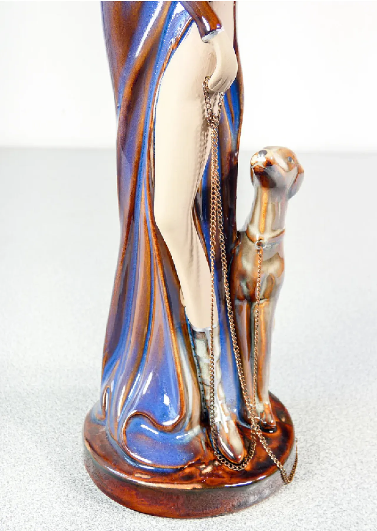 Woman with dog on a leash in glazed ceramic, mid-20th century 9