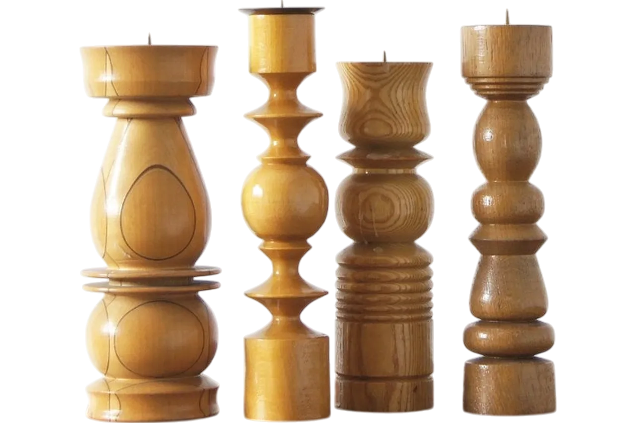 4 Wooden candleholders, 1970s 3