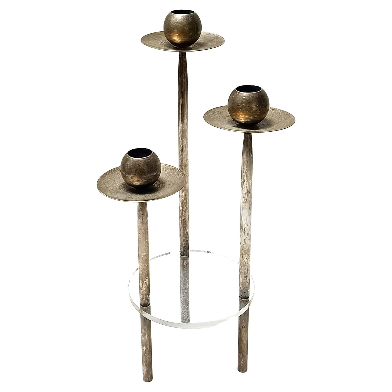 Postmodern Silver-Plated Brass and Plexiglass Candelabrum by Mesa, Italy 1970s 1