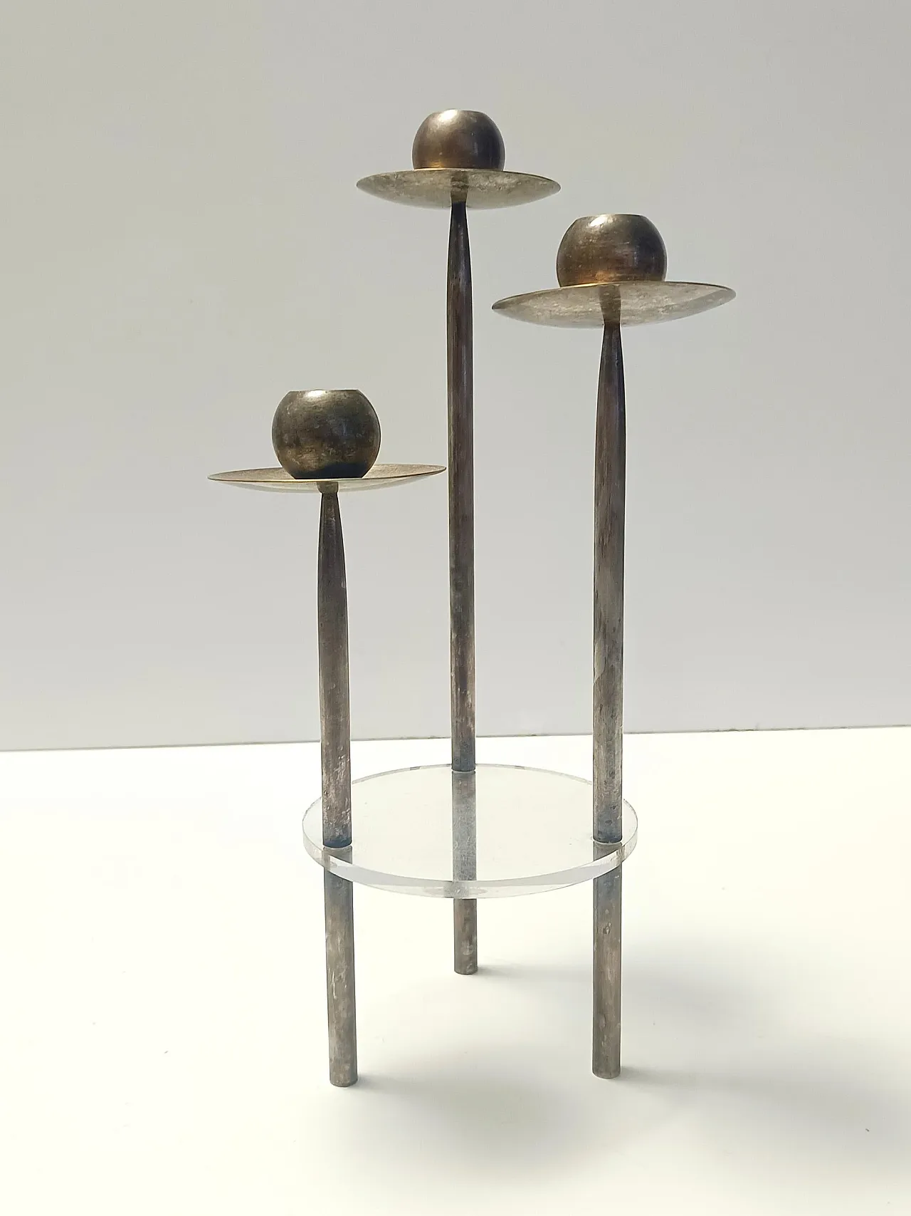 Postmodern Silver-Plated Brass and Plexiglass Candelabrum by Mesa, Italy 1970s 5