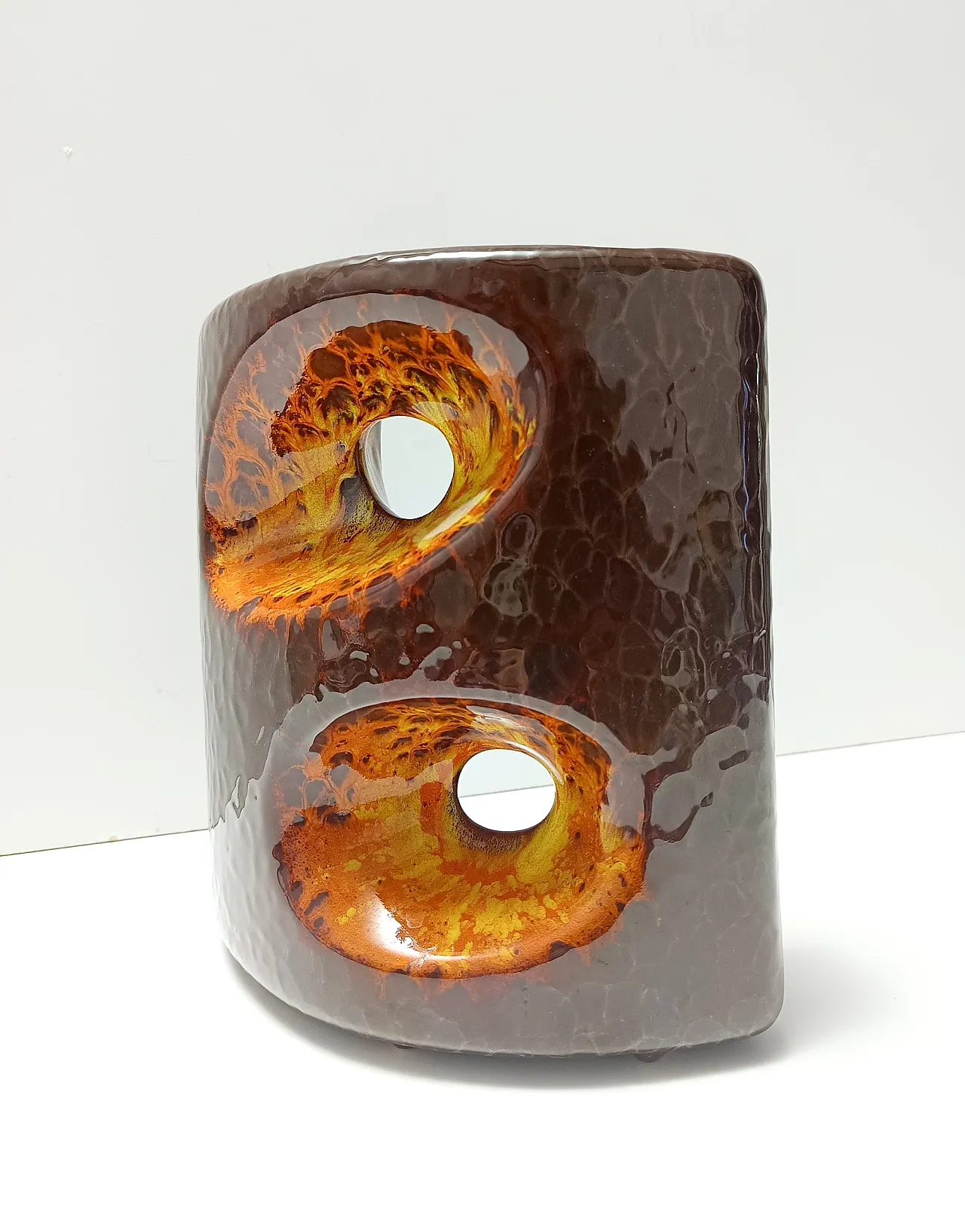 Vase by Giovanni Bertoncello brown and orange glazed ceramic, 70s 1