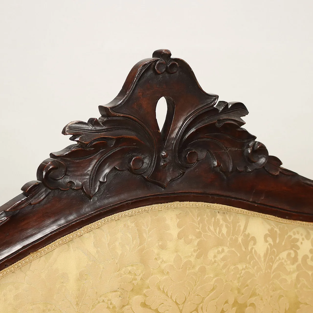 Louis Philippe boat sofa in carved walnut and fabric, 19th century 3