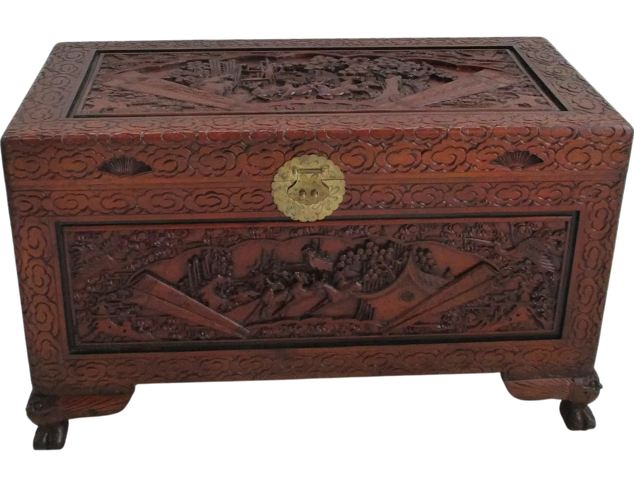 Chinese oriental trunk in carved wood , 20th century 11