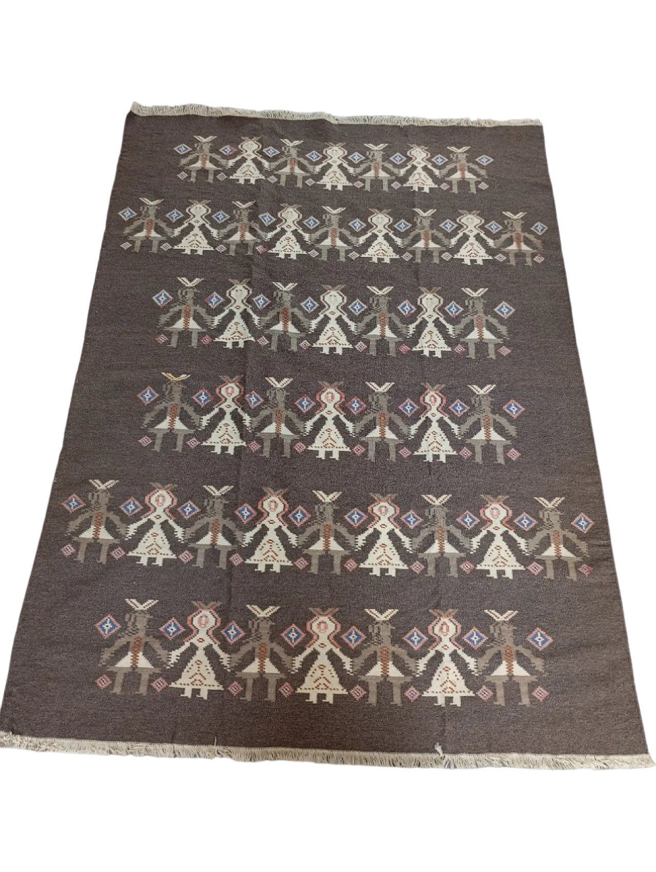 Kilim scandinavian carpet brown, Finland, 70s 13