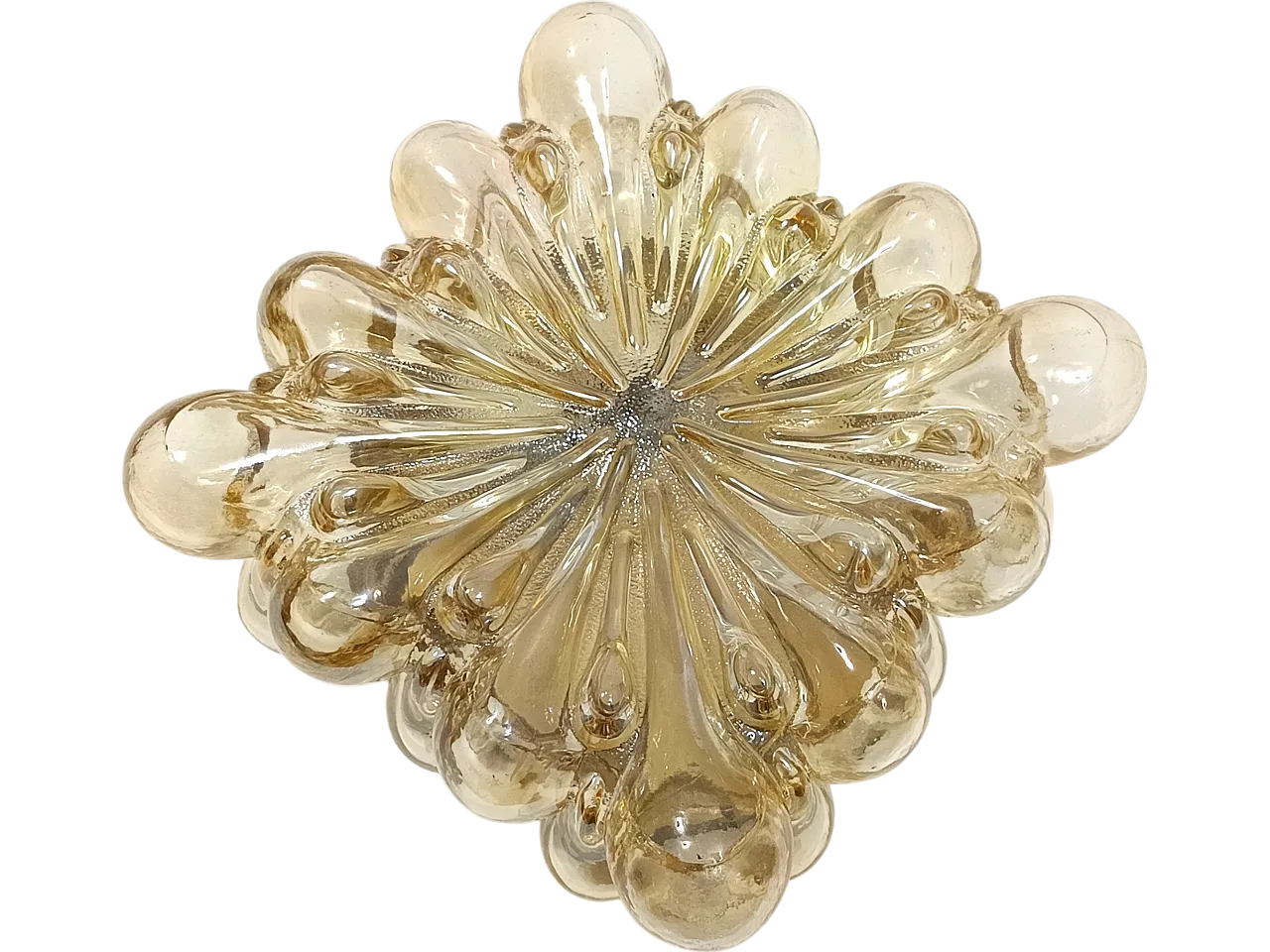 Amber Glass and Gold Varnished Metal Ceiling Light by Helena Tynell 10