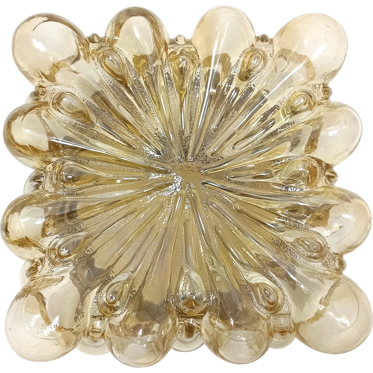 Amber Glass and Gold Varnished Metal Ceiling Light by Helena Tynell 12