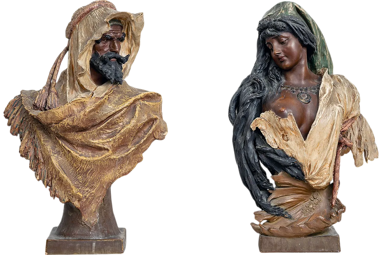 Pair of orientalist sculptures in polychrome terracotta, '800 7