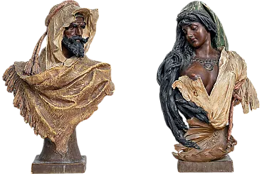 Pair of orientalist sculptures in polychrome terracotta, '800