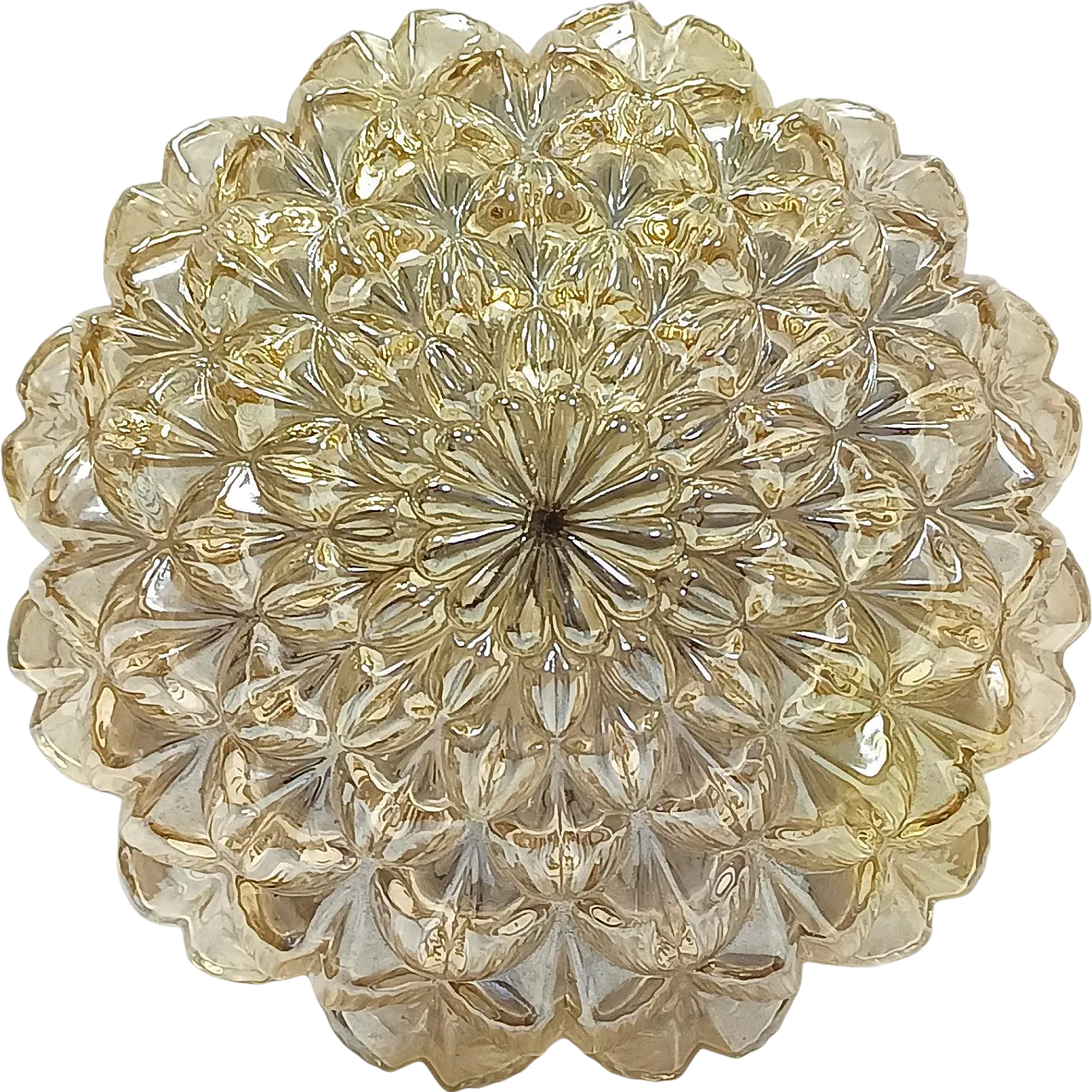 Amber Glass and Gold Varnished Metal Ceiling Light by Helena Tynell 12