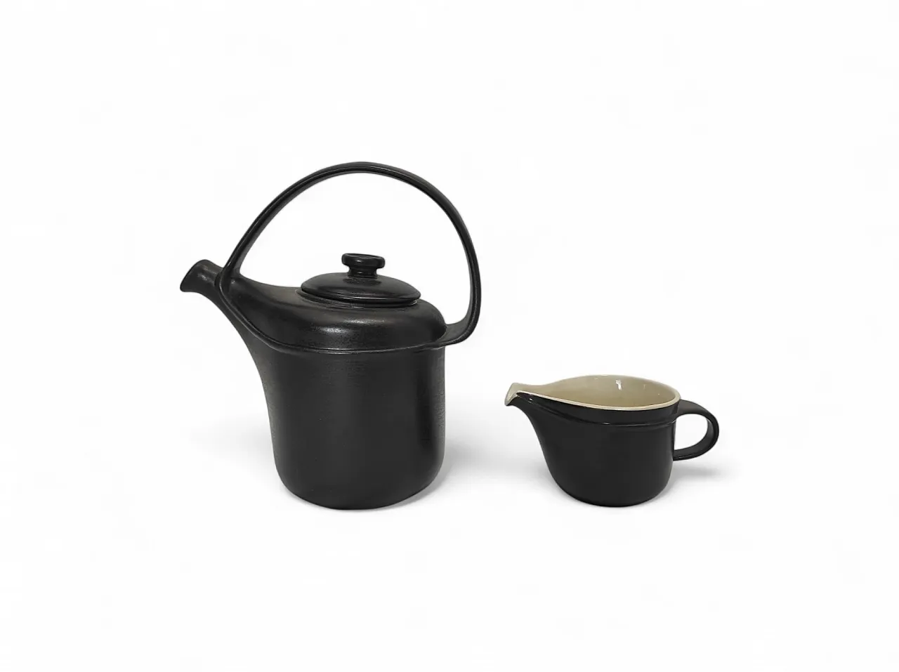 Black ceramic teapot and milk jug by F. Bucci, 1970s 3