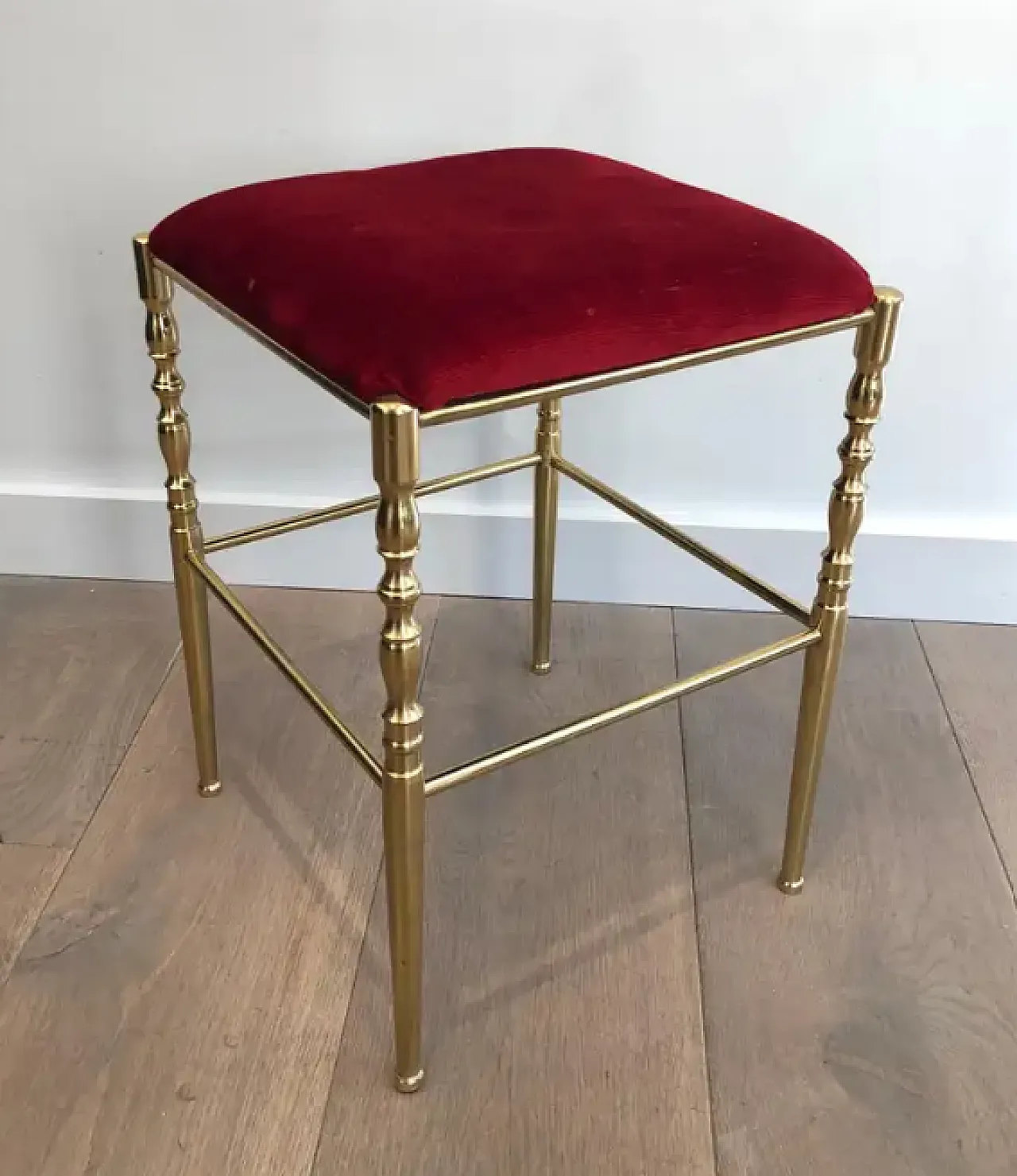 Chiavari chair and stool in brass and velvet, 1940s 5