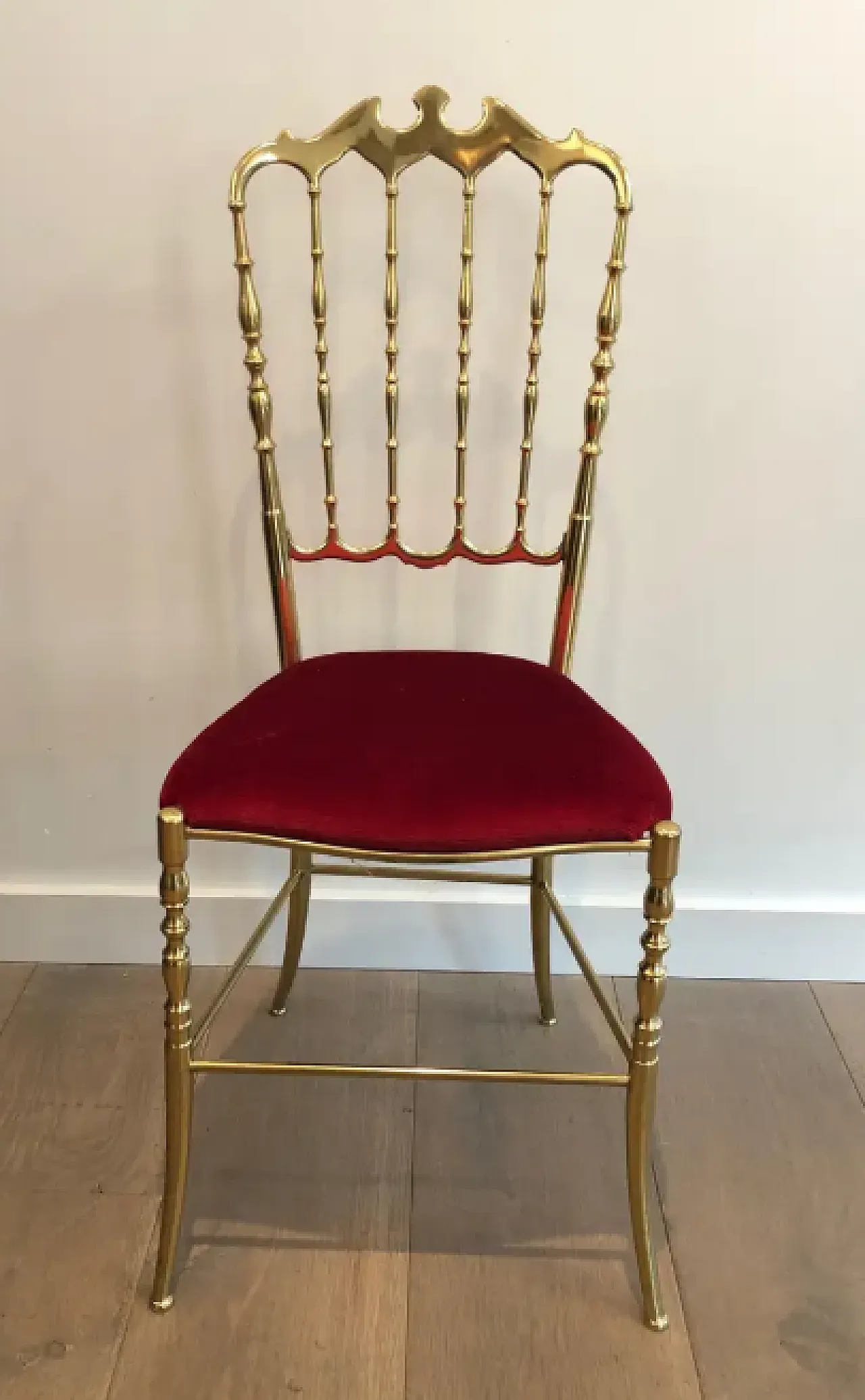 Chiavari chair and stool in brass and velvet, 1940s 6