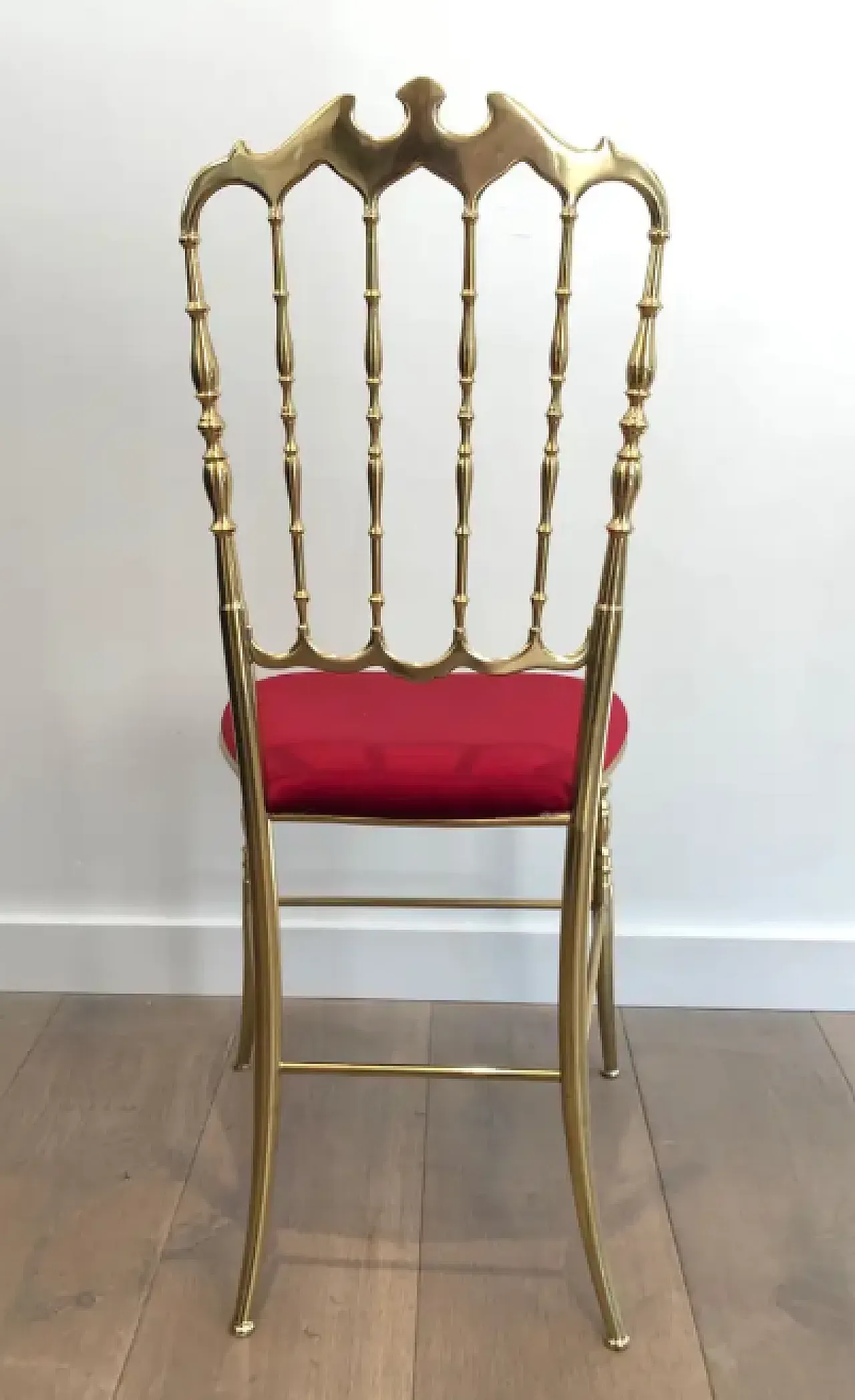 Chiavari chair and stool in brass and velvet, 1940s 8