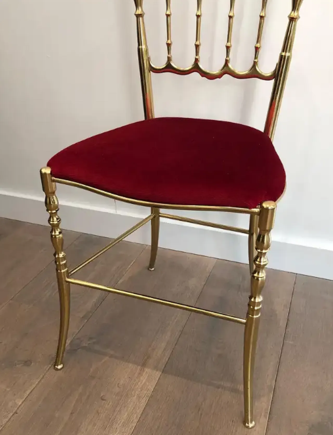 Chiavari chair and stool in brass and velvet, 1940s 9