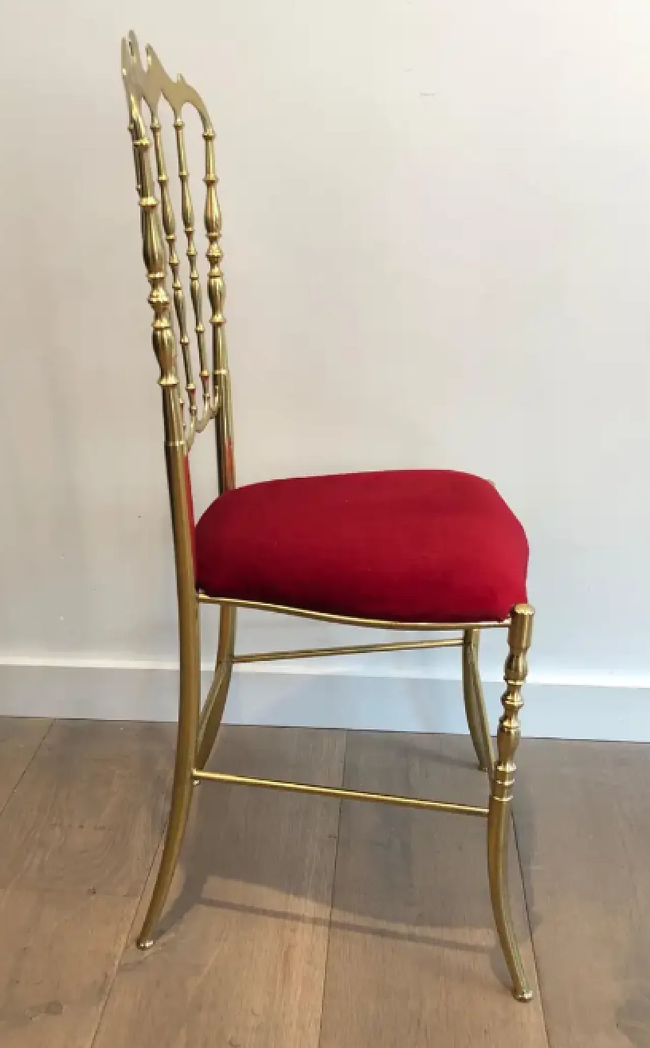 Chiavari chair and stool in brass and velvet, 1940s 11