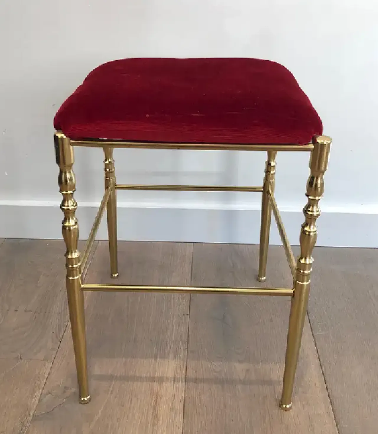 Chiavari chair and stool in brass and velvet, 1940s 12