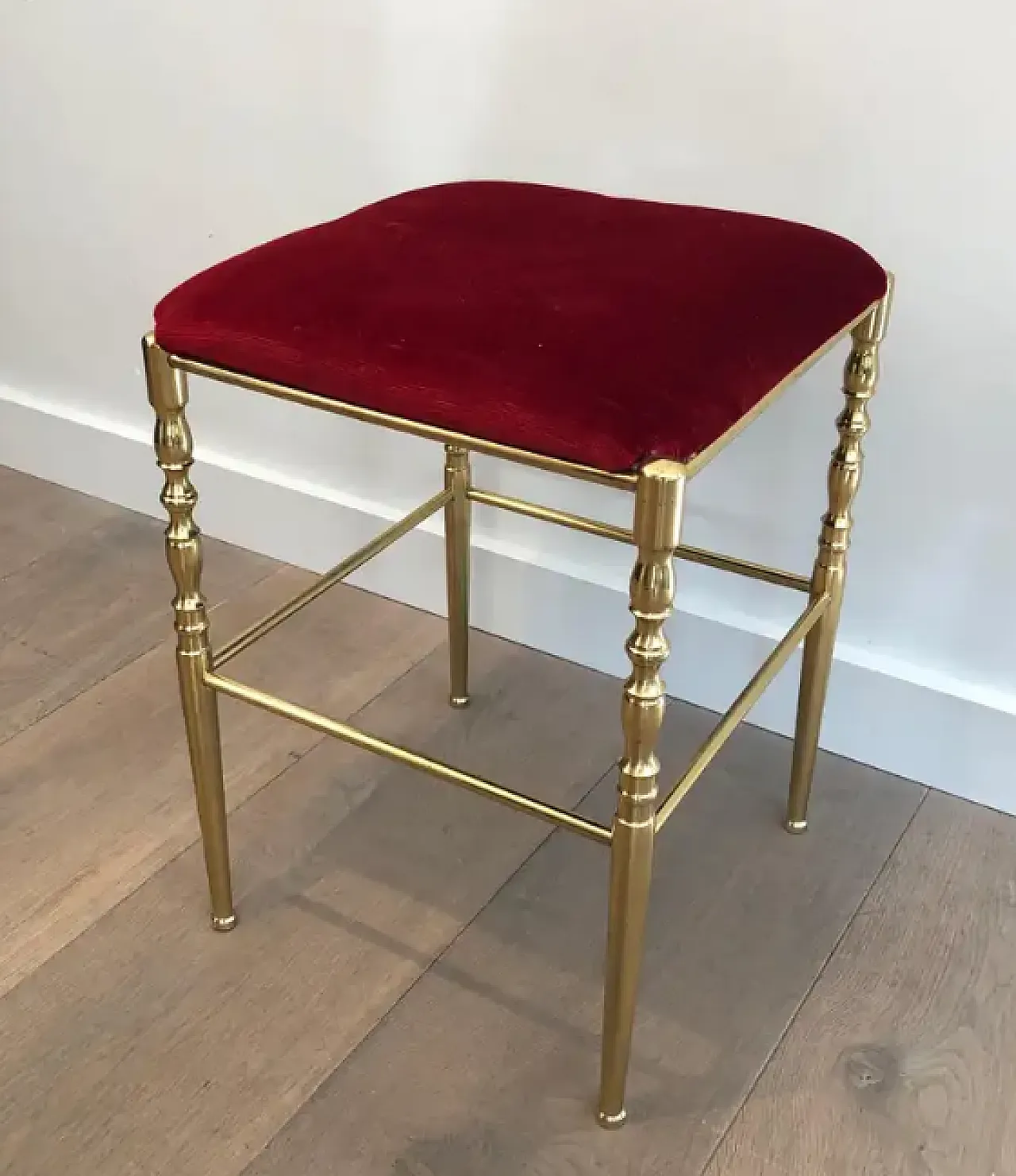 Chiavari chair and stool in brass and velvet, 1940s 13