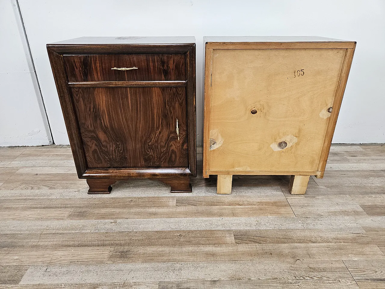 Pair of bedside tables in walnut, 1940s 27