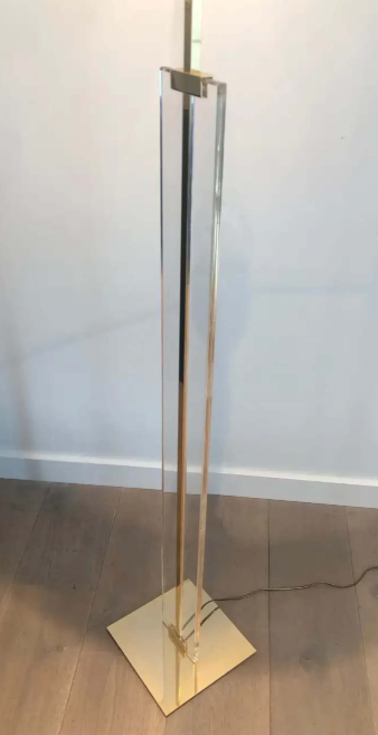 Glass and brass floor lamp, 1970s 4