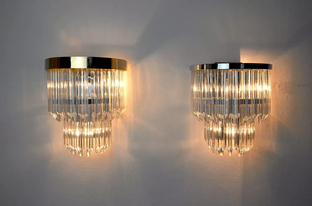 Pair of glass and metal wall sconces by Venini, 1970s 2