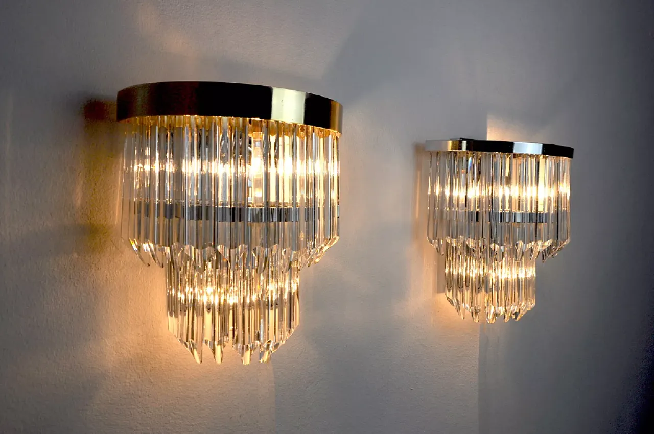 Pair of glass and metal wall sconces by Venini, 1970s 4