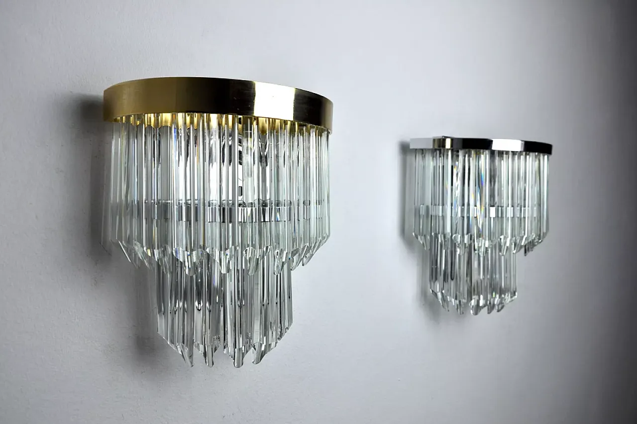 Pair of glass and metal wall sconces by Venini, 1970s 7