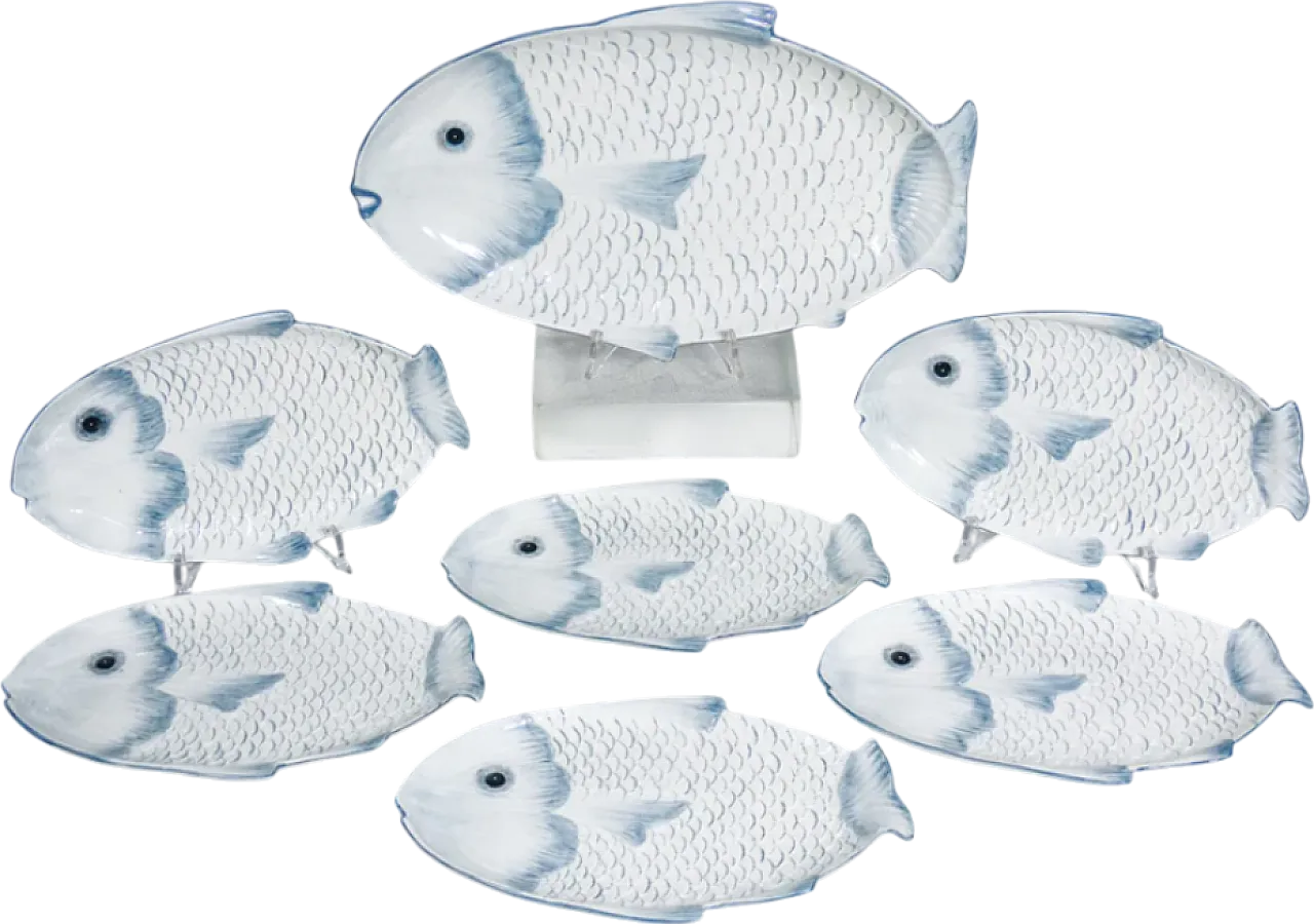 7 Ceramic fish-shaped plates by F.lli Mannella, late 20th century 10