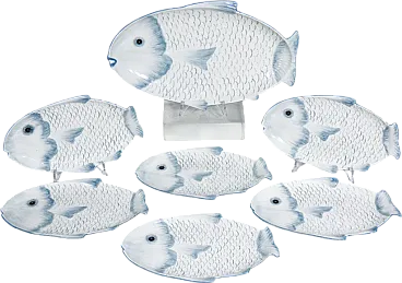 7 Ceramic fish-shaped plates by F.lli Mannella, late 20th century