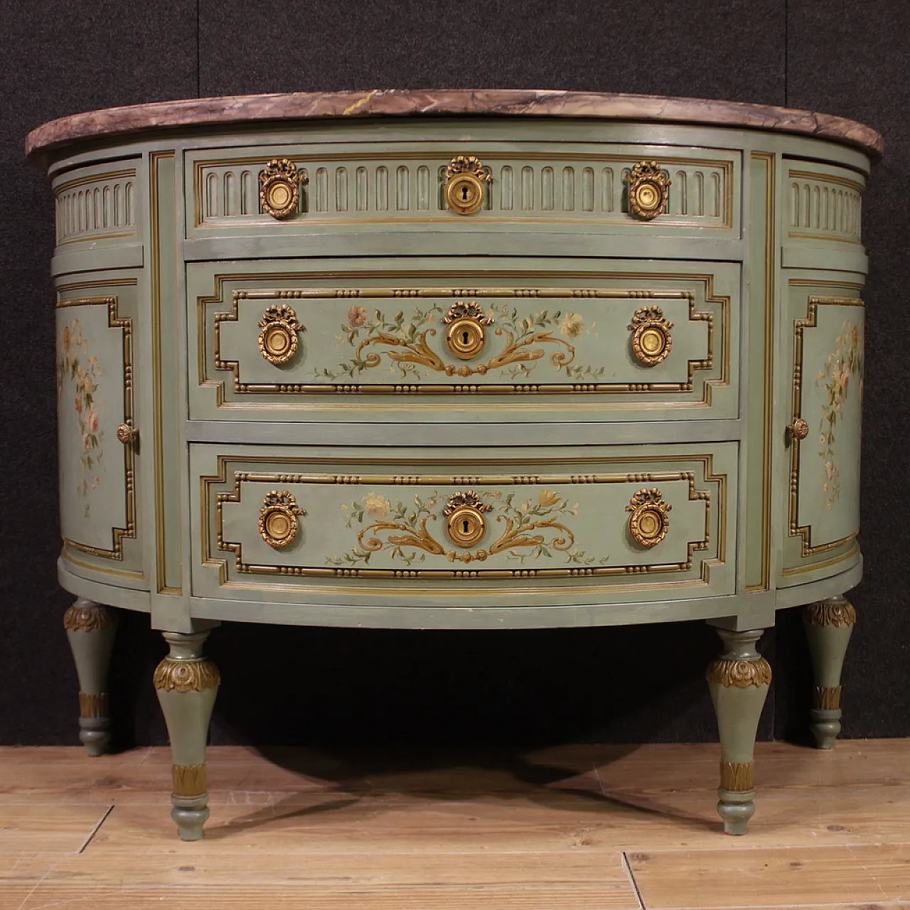 Louis XVI style demi lune dresser in lacquered wood, 20th century 2