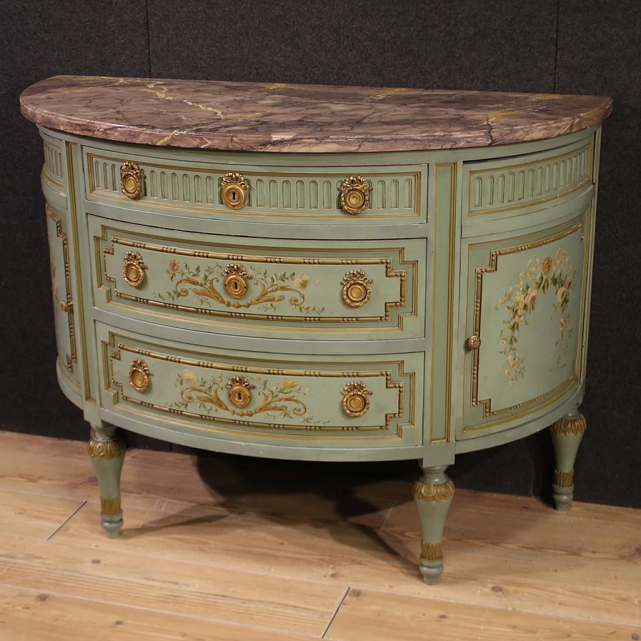 Louis XVI style demi lune dresser in lacquered wood, 20th century 4