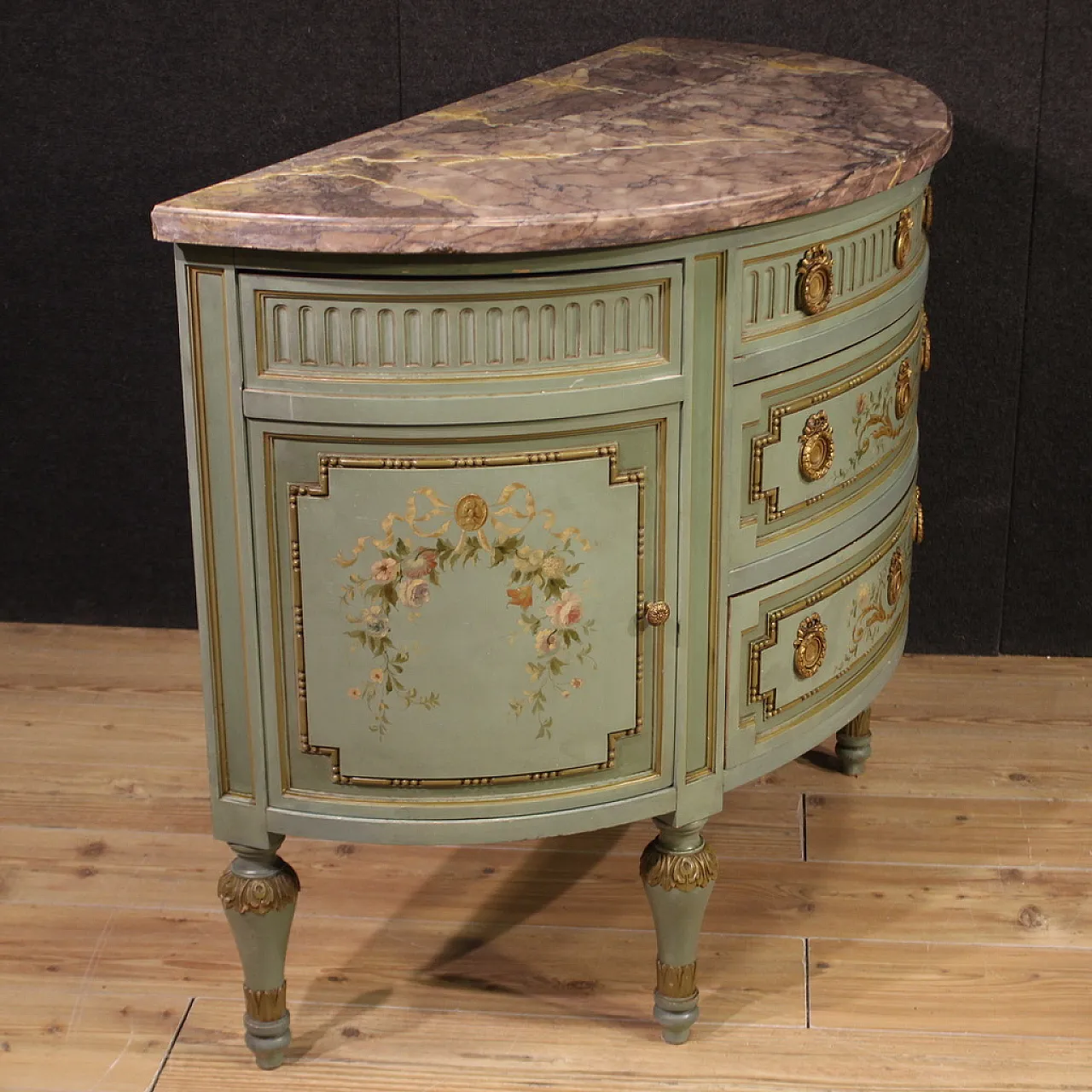 Louis XVI style demi lune dresser in lacquered wood, 20th century 6