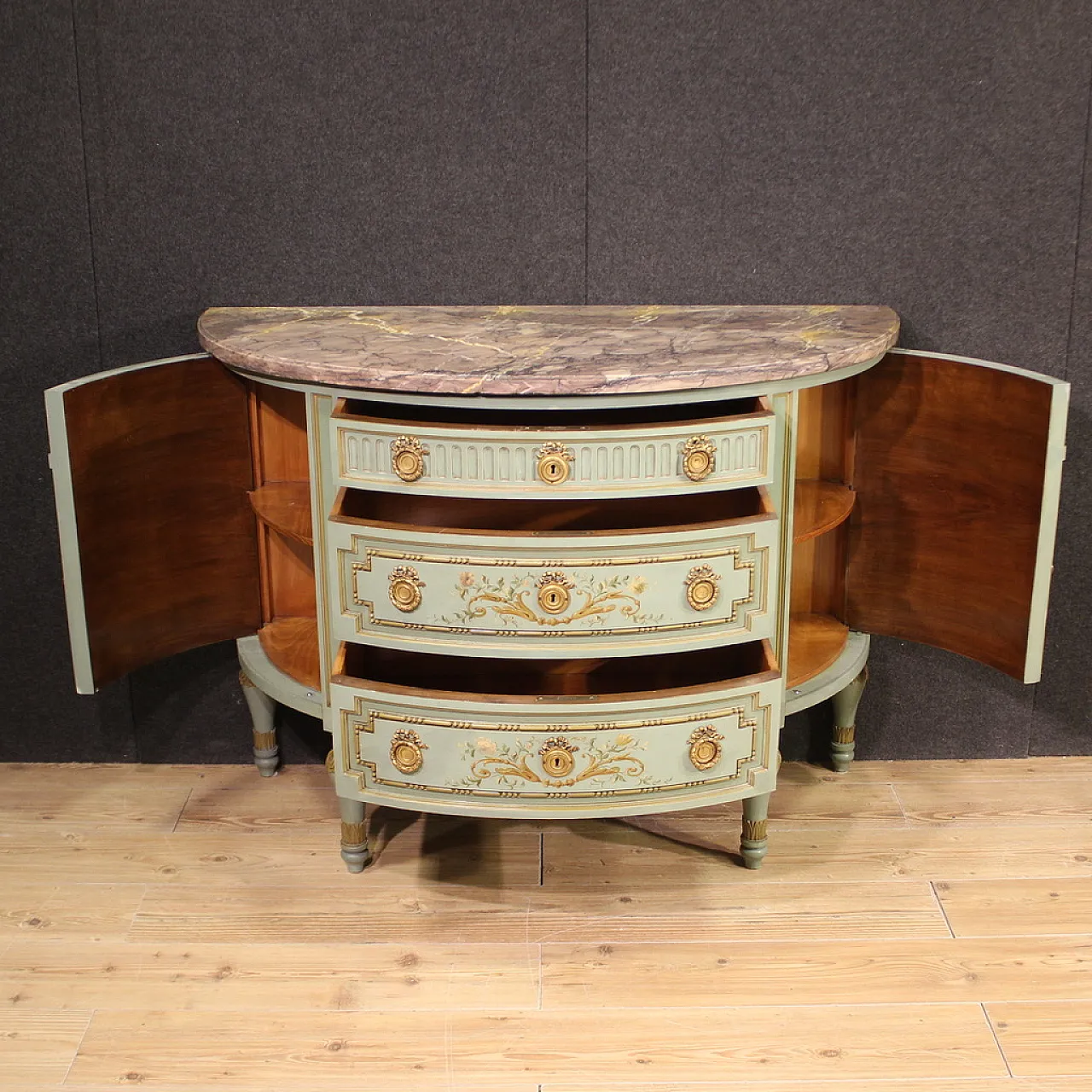 Louis XVI style demi lune dresser in lacquered wood, 20th century 8