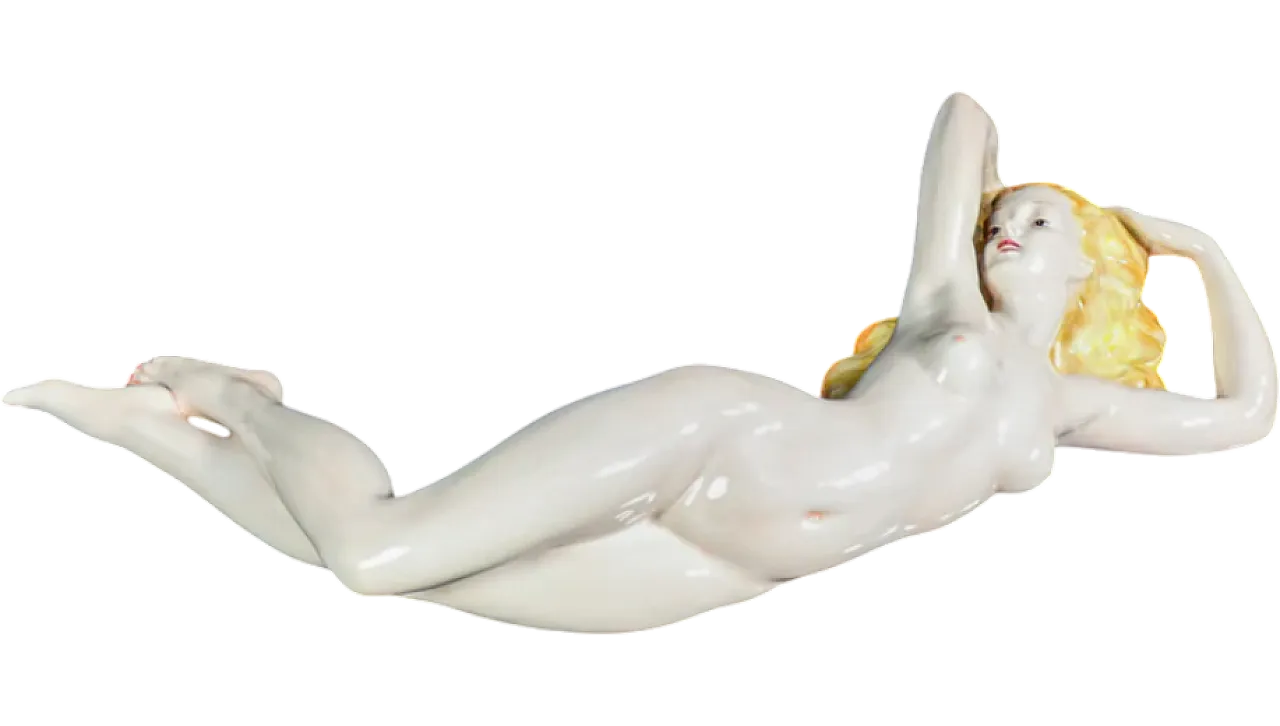 Reclining female nude, ceramic sculpture, 1930s 13